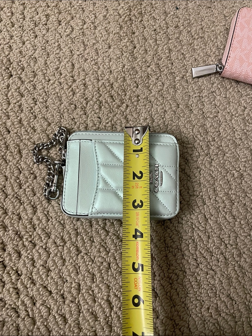 Coach Quilted Card Holder Wallet with Chain — Pale Mint Green - Picture 5 of 5